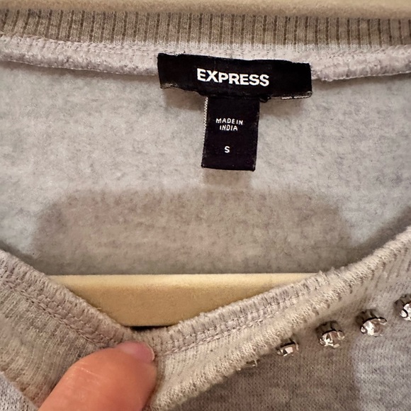 Express Light Gray Sweater with Rhinestone Detail - Picture 3 of 4